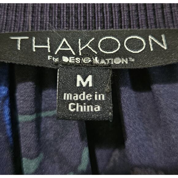 THAKOON Women's M Tunic Top Designer Navy Blue Floral Long Sleeve Chiffon 40" - Picture 3 of 5